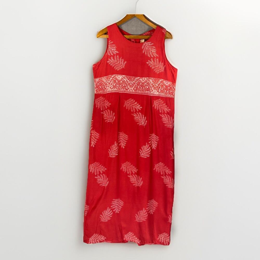 VTG April Cornell Maxi Long Dress Med Sleeveless Floral Batik Prairie Boho Modes